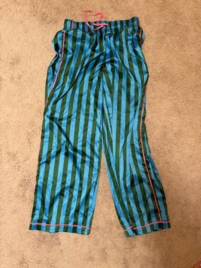 Striped Blue and Green Lounge Pants with Pink Trim